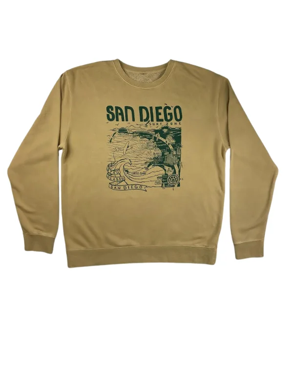 Sun Diego Women's Map Sweatshirt- Sandstone/Green Premium Quality Garments