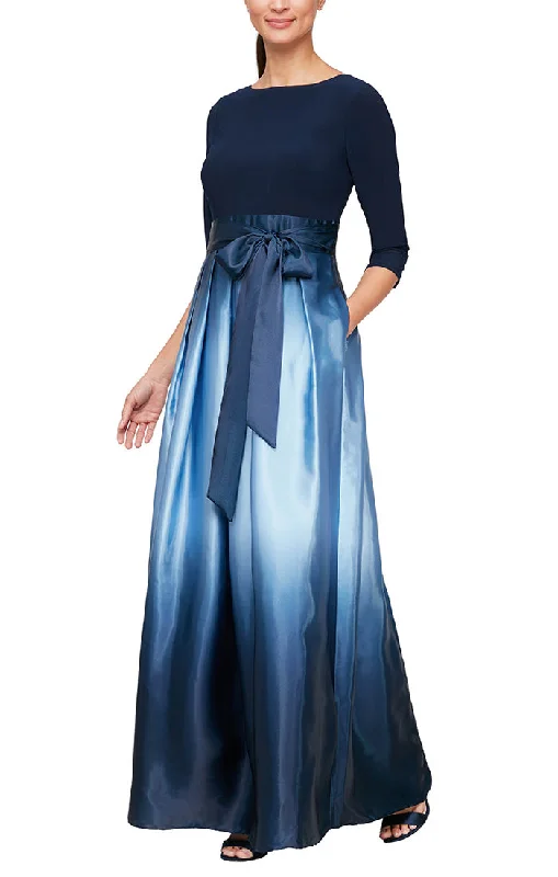 3/4 Sleeve Matte Jersey & Ombre Satin Ballgown Hot Styles