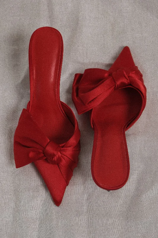 Elena Pointed Satin Bow Heel - Red Versatile Outfits