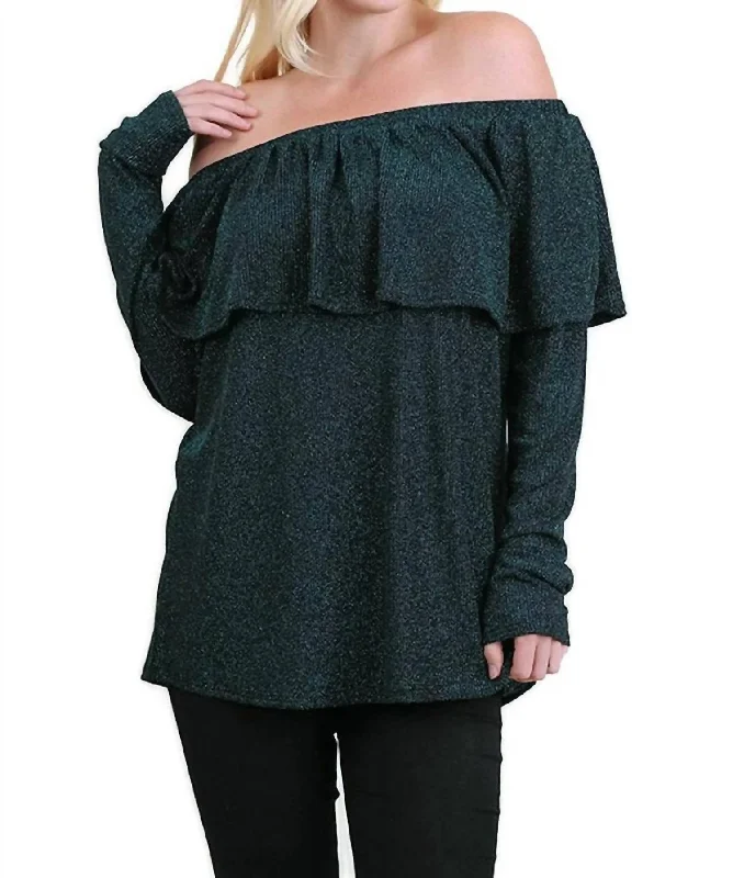 Metallic Ruffled Tunic In Peacock Save On Classic Elegant Styles