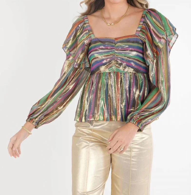 Gigi Top In Tinsel Metallic Feminine Soft - Hued Look