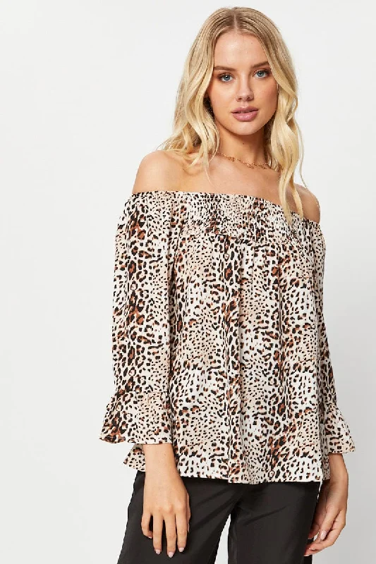 Print Ruffle Sleeve Top Graceful Movement