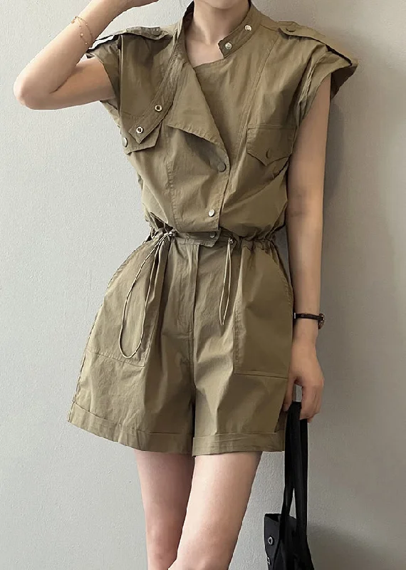 Loose Green Pockets Drawstring Linen Jumpsuit Summer Summer Splash Sale