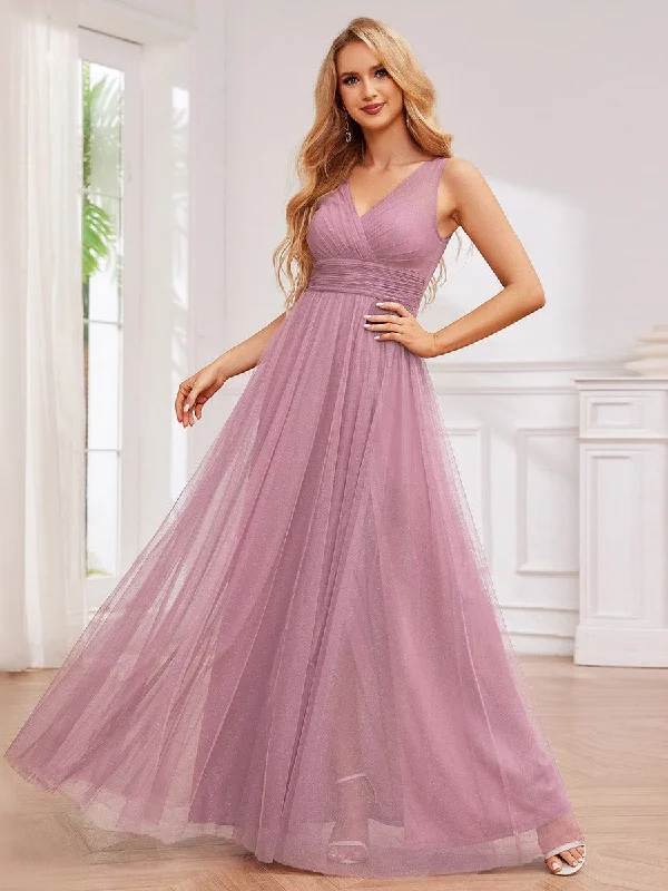 Glittering High Slit Sleeveless Bridesmaid Dress with Empire Waist Wardrobe Update