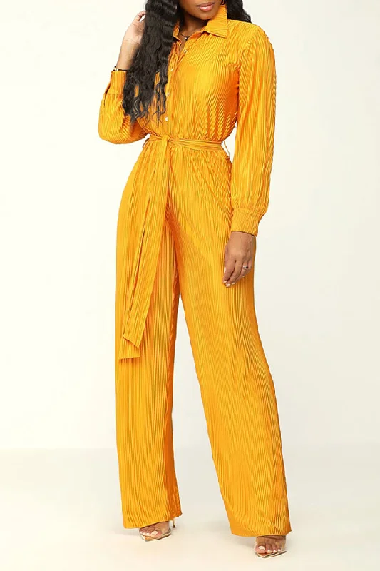 Solid Color Classic Belted Pleated Jumpsuit Unleash Your Fashion