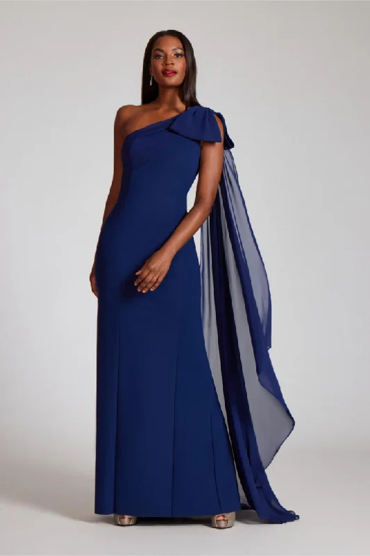 One Shoulder Scuba Gown with Chiffon Cape Urban Femme Streetwear