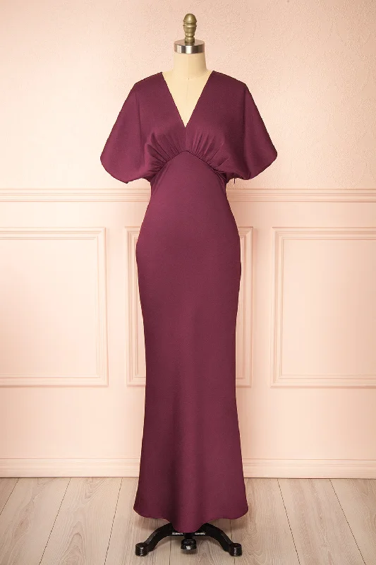 Dracaris | Long Burgundy Satin Dress Wardrobe Essentials