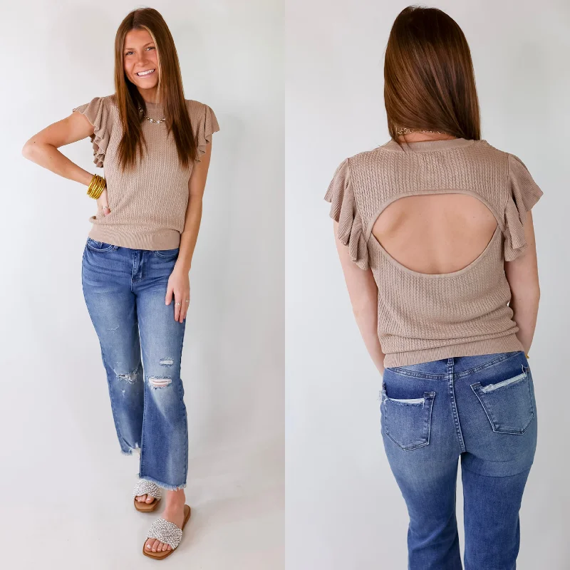 Coffee Date Knit Top With Ruffled Sleeves in Mocha Vintage Charm