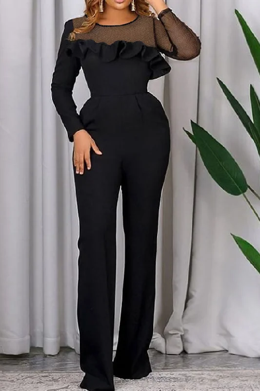 Mesh Patchwork Stunning Ruffle Design Jumpsuit Wardrobe Refresh