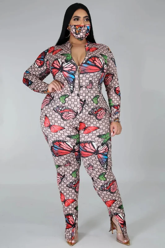 Plus Size Stretch Digital Print Jumpsuit Mega Sales