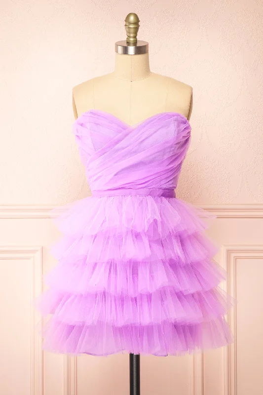 Myrah Lavender | Strapless Tiered Tulle Short Dress Limited Stock