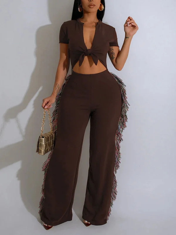 Wide-Leg Fringe Jumpsuit Flash Sales