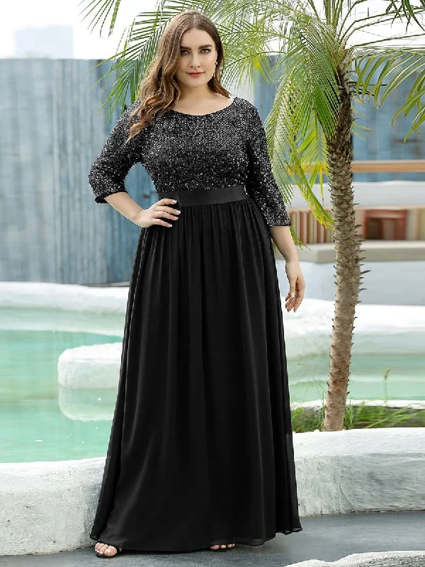 Plus Size Women's Long Chiffon & Sequin Evening Dresses for Mother of the Bride Summer Deals