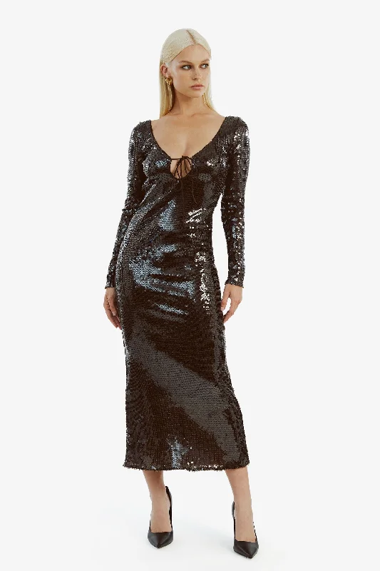 Verona Sequin Maxi Dress - Dark Chocolate Chic & Cozy Apparel