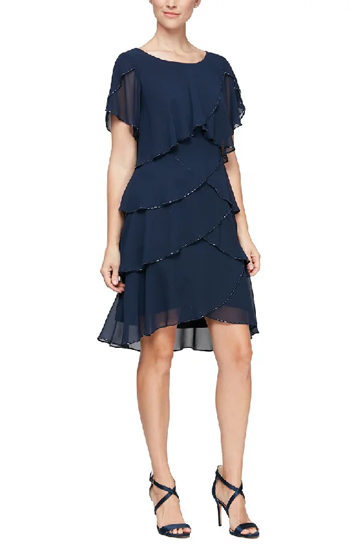 Tiered Chiffon Cocktail Dress with Bugle Beaded Trim and Flutter Sleeves Chic Trends Unveiled