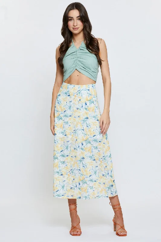 Green Halter Top Crop Tropical Island - Inspired Attire