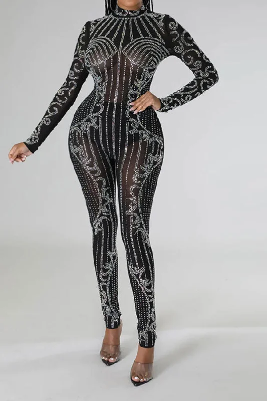 Rhinestone Party See-Through Bodycon Jumpsuit Seize Bargains