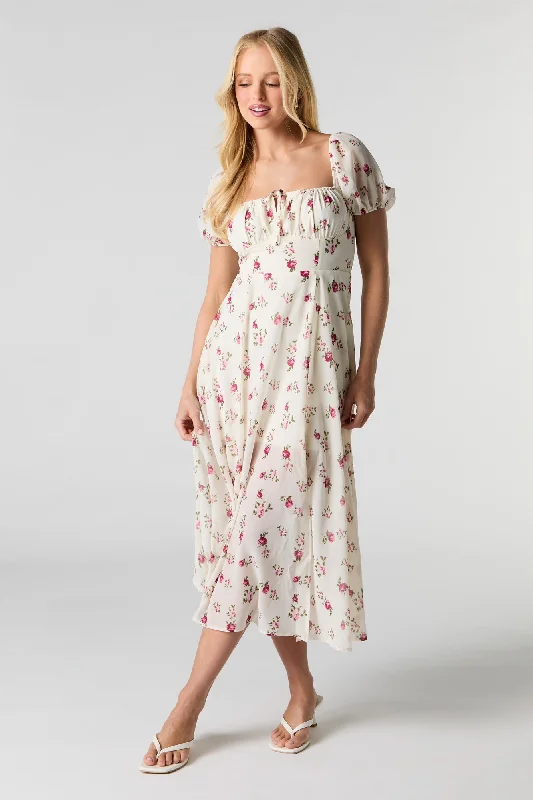 Floral Chiffon Midi Milkmaid Dress Exclusive Deals Online