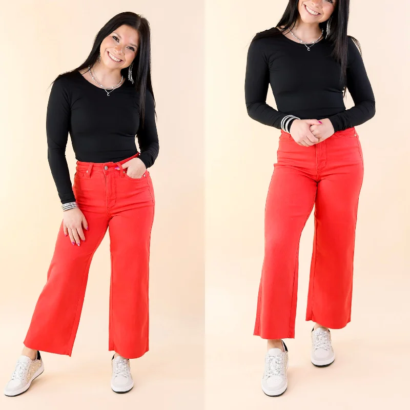 Judy Blue | Sign Me Up Tummy Control Cropped Wide Leg Jeans in Red High End Women's Wear