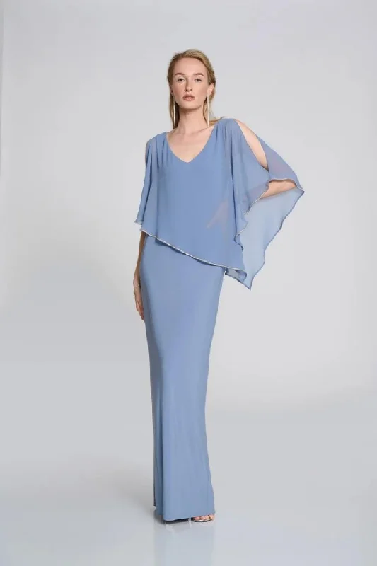 Silky Knit Chiffon Layered Gown with Cape Style Versatile Women's Collection