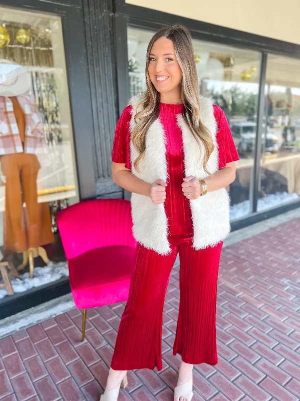 Velvet Pleated Pants-Red Modern Glamour