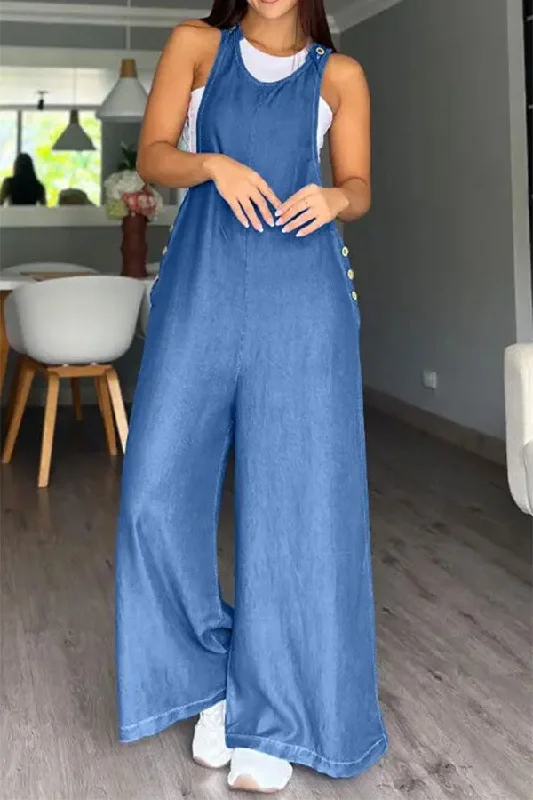 Solid Color Suspenders Urban Wide Leg Jumpsuit Hot Trends