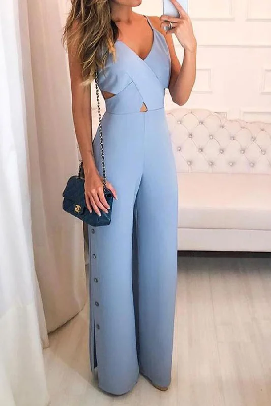 Solid Color Modern Cutout Side Split Jumpsuit Holiday Glam