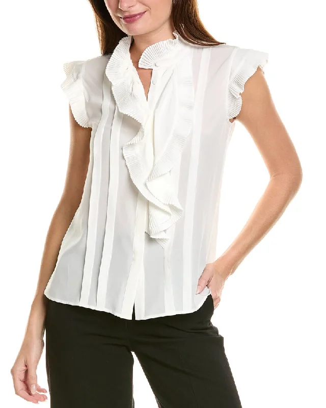 Elie Tahari Pleated Flutter Silk Shirt Clearance Event