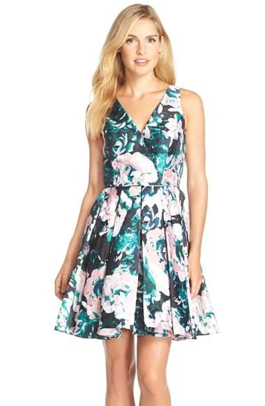 Adrianna Papell - 41911890 Floral Mikado Fit and Flare Cocktail Dress Athleisure Wear Promotion