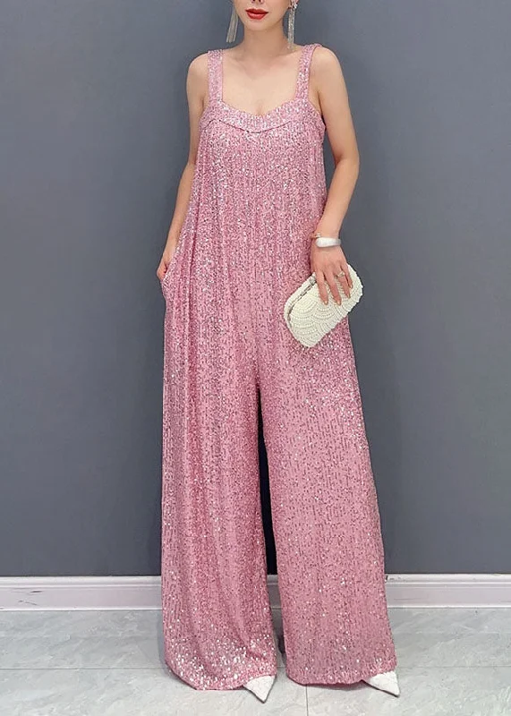 Fashion Pink Slash Neck Sequins Spaghetti Strap Jumpsuit Summer Fashion Deal