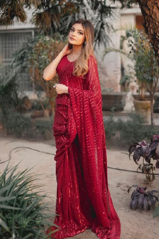 2023 Beautiful Red Saree For Farewell Party Fashionista Favorites