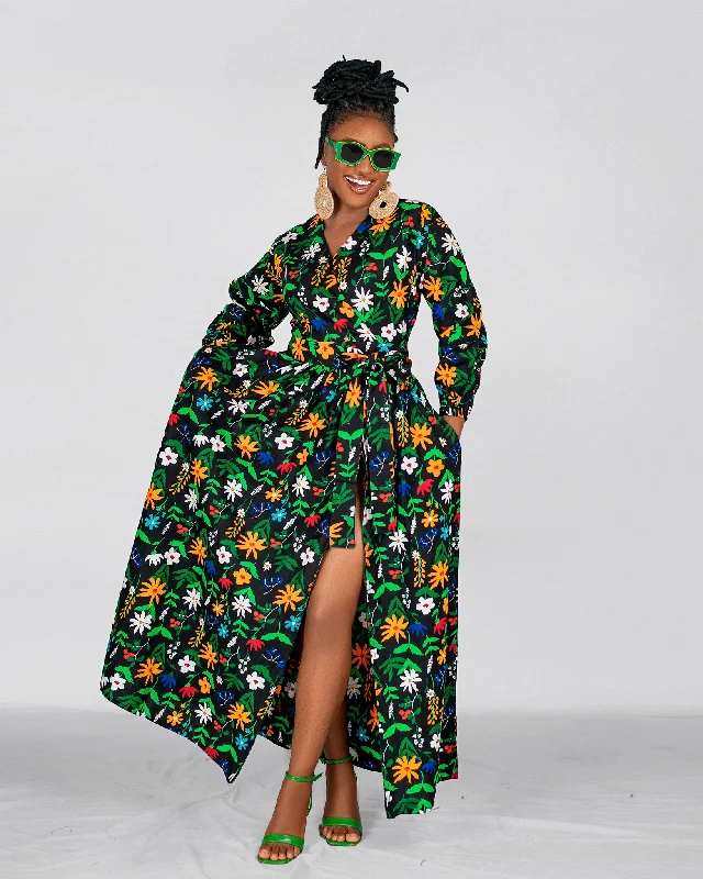 Belinda Ankara Maxi Dress |  Green Multicolor African Floral Print Versatile Outfits