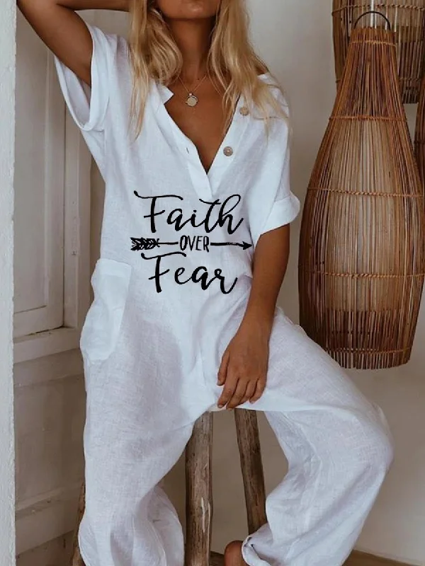 Women's Letter Printed Short Sleeve Casual Jumpsuit Spring Fling Sale