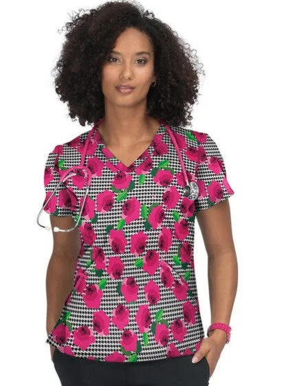 koi Women's Doll Houndstooth Rose Scrub Top Additional Time-Limited Offers