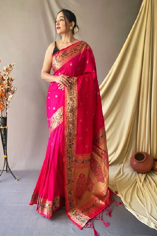 Marathi Look In Pink Paithani Silk Saree Flash Sale Now