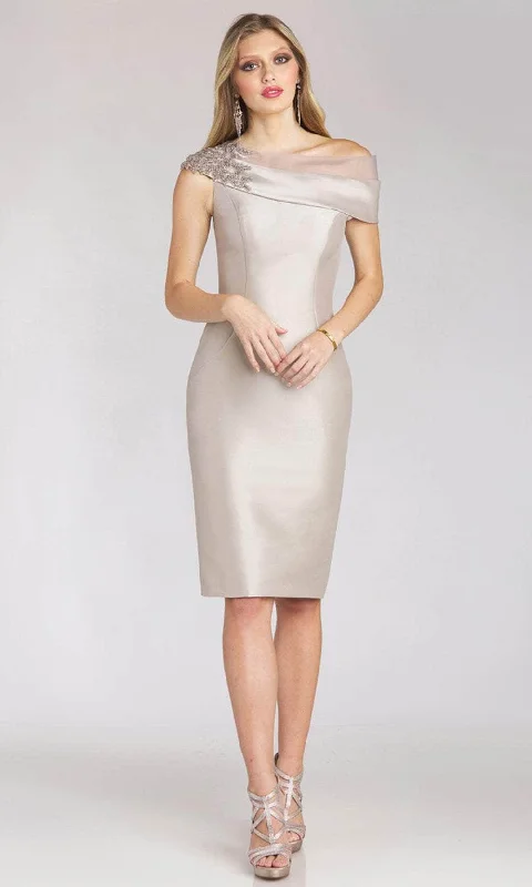 Gia Franco 12163 - Illusion Trim Asymmetric Neck Cocktail Dress Limited Time