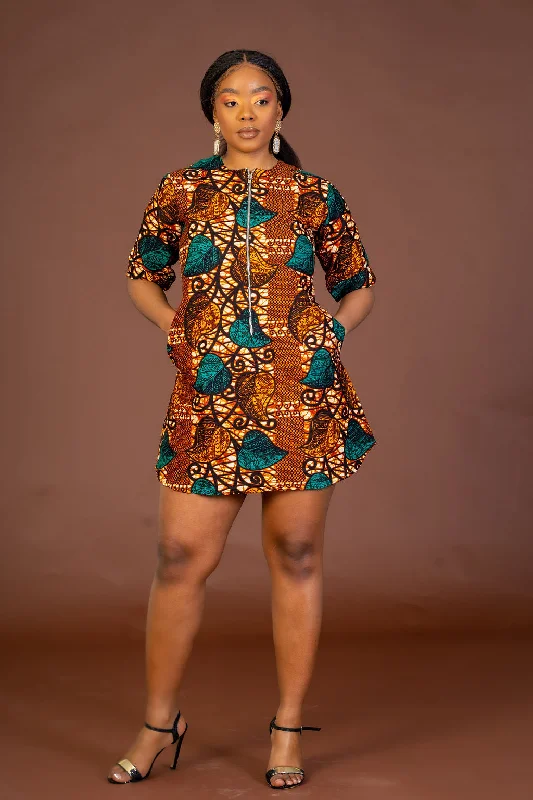 Jessie Ankara Shirt Dress | Brown and Green African Print Buy More, Save More