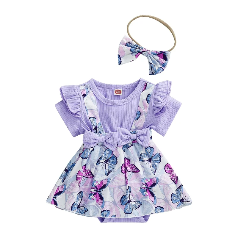 BUTTERFLY Lavender Romper Dress with Headband Casual Yet Stylish Separates