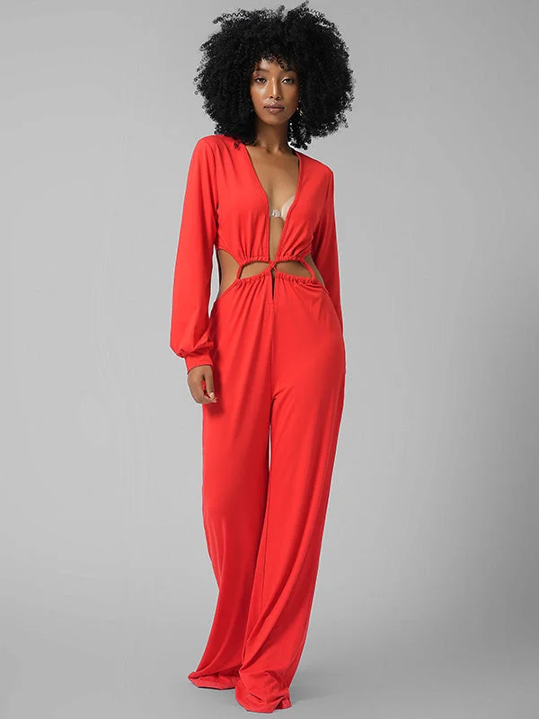 Lace-Up Plunge Jumpsuit Limited Stock