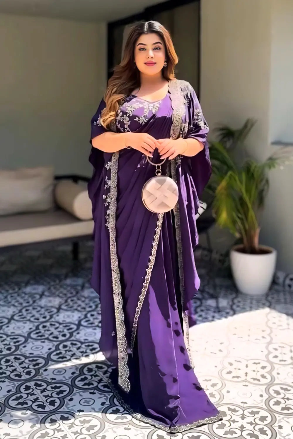 Buy Purple Ready to Wear Jacket Saree Budget Friendly