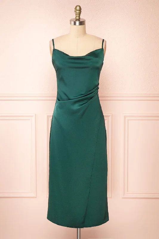 Chloe Green | Satin Cowl Neck Midi Dress Season Offer