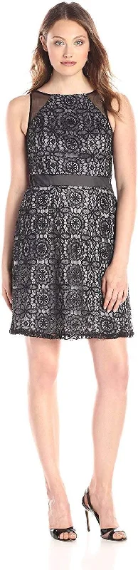 Adrianna Papell - 41908460 Sheer Accented Floral Crochet Lace Dress Versatile Style Wardrobe