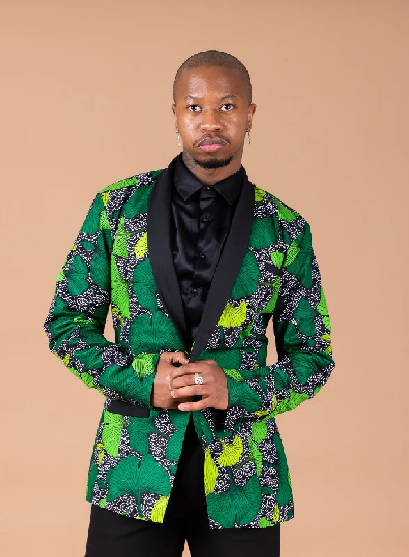 Udeme Ankara Men Blazer | Green African Print Hollywood Glam Award - Show Style