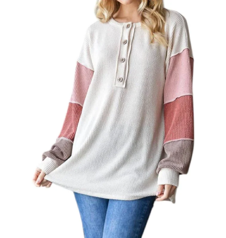 Urban Ribbed Top In Oatmeal Feminine Charm