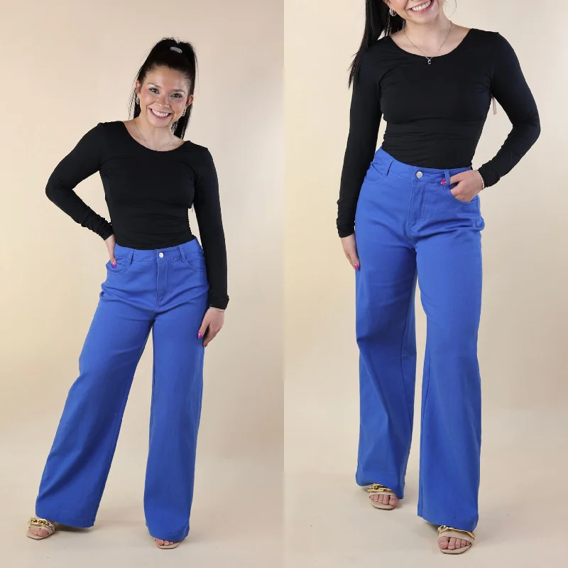 The Best Cropped Wide Leg Jeans In Royal Blue Luxury Style