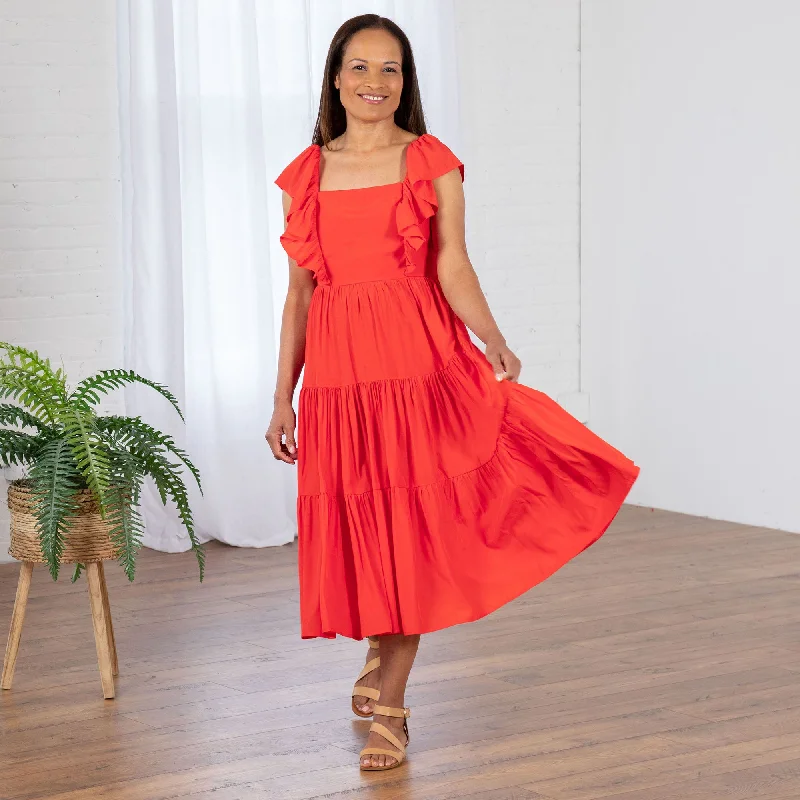 Open Back Ruffle Midi Dress Save On Inspired Styles