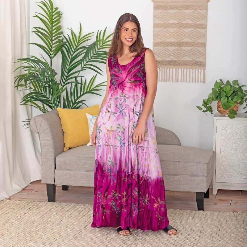 Dragonfly Daze Sleeveless Long Dress | Fair Trade Travel Essentials