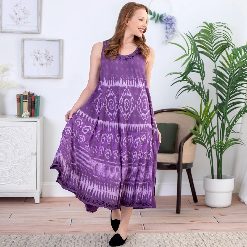 Purple Tie-Dye & Dots Sleeveless Dress Casual Chic Clothing