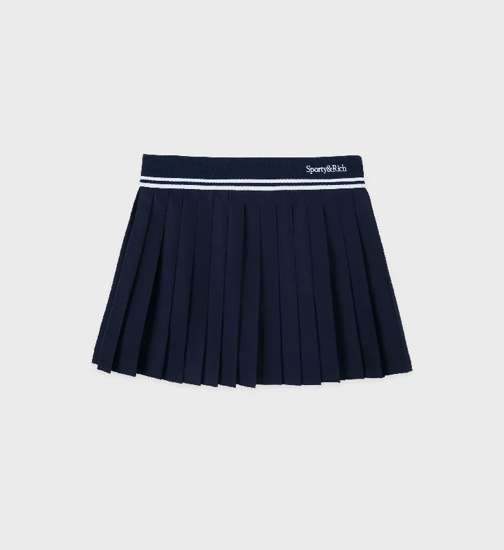 Abigail Wool Pleated Skirt - Navy/White Graceful Drape