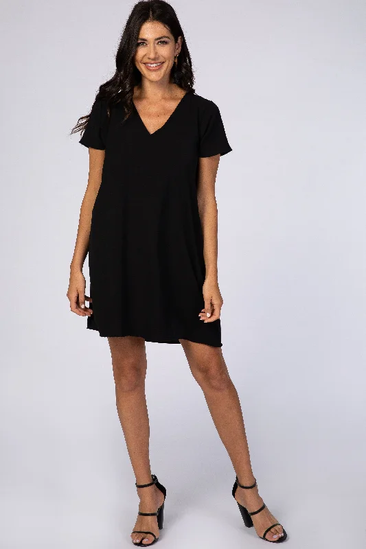 Black V-Neck Short Sleeve Dress Weekend Exclusive